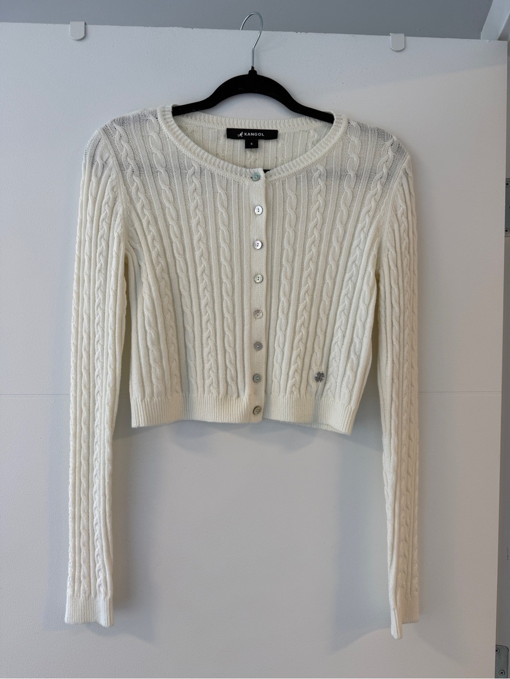 Kangol Cream Cable Knit Cropped Cardigan Sweater S